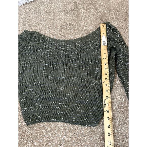 Abound olive green sweater twisted back knot loose knit crew neck SZ MD EUC - Picture 7 of 8